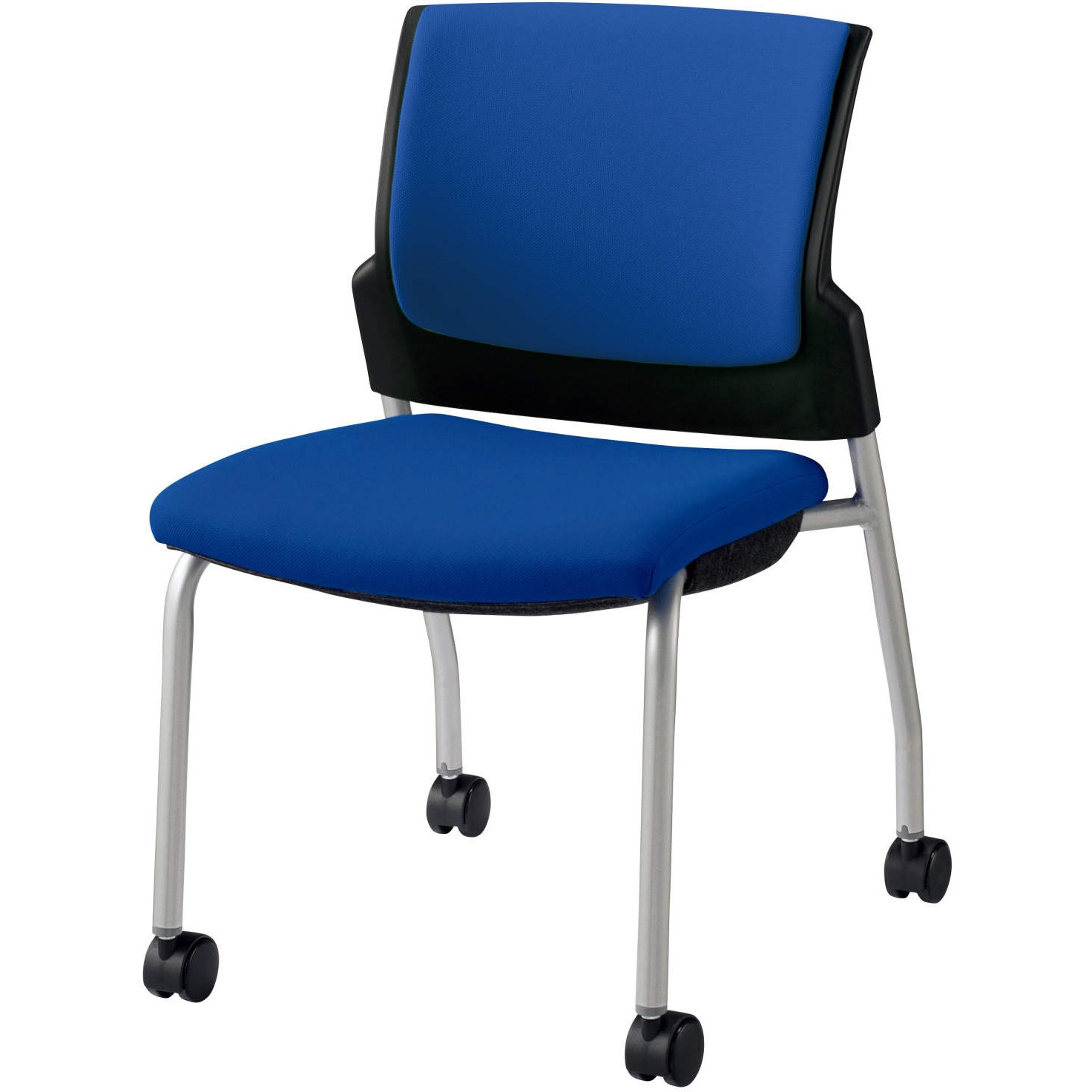 No.1765F ミーティング用チェアー スターブ LION (ライオン事務器) ブルー色 キャスターあり スタッキング可・3脚 高さ797mm幅514mm奥行591mm