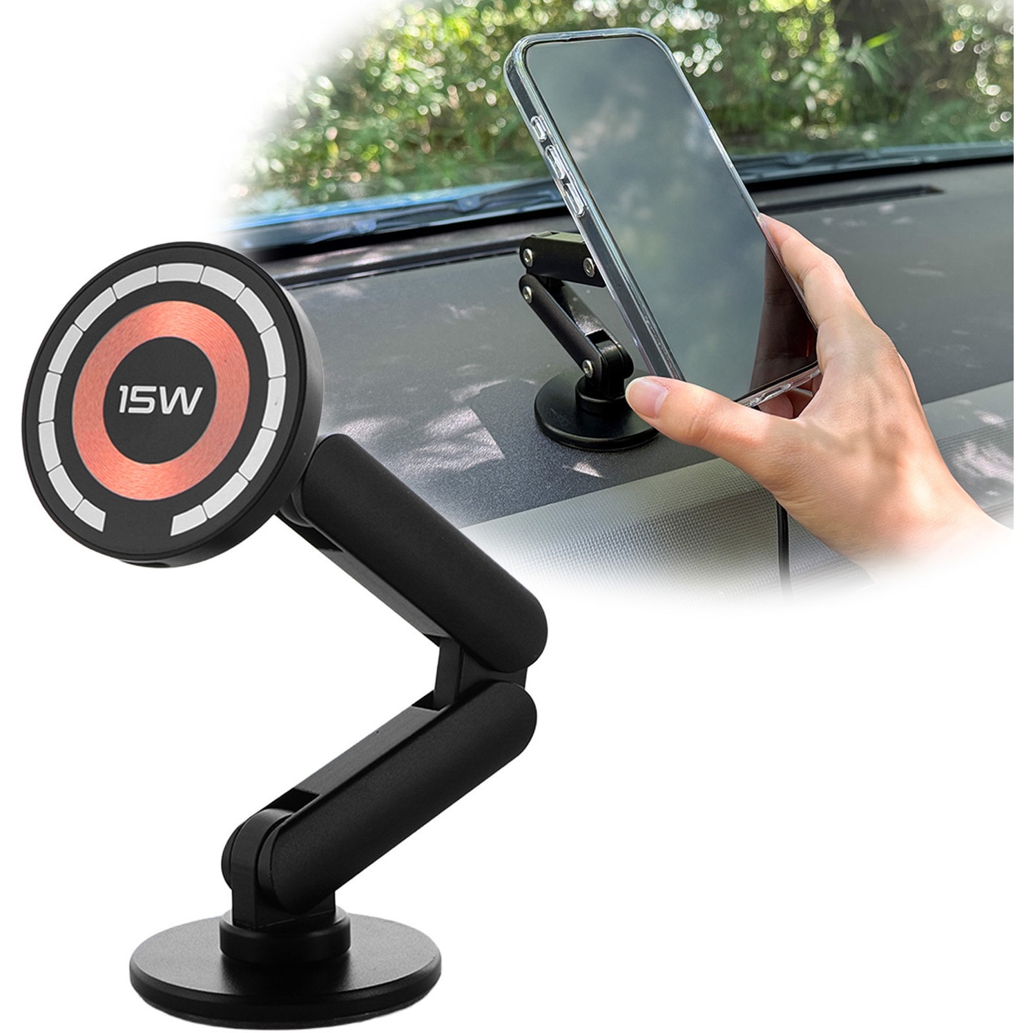 SSK-CC01BK MagSafe対応 車載ワイヤレス充電器 ダッシュボード用 粘着固定 ロングアーム ブラック  MagSafe非対応機種・ケースも使える 1個 Smart Stock 【通販モノタロウ】