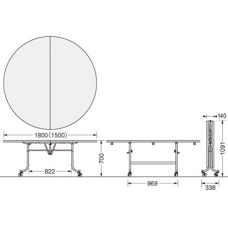 H-15MS ホテル・レストラン用デリカテーブル LION (ライオン事務器) チーク色 高さ700mm天板厚さ30mm  H-15MS
