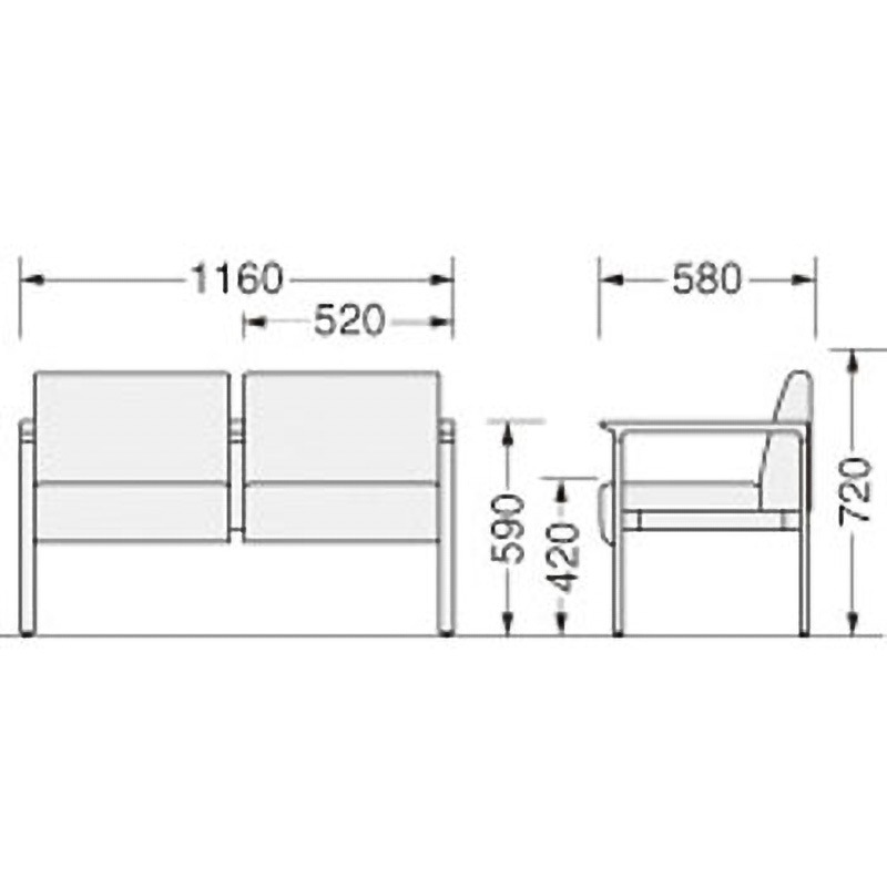 76LC-52F ロビーチェアー 76LCシリーズ LION (ライオン事務器) ネイビー色 2人 屋外使用不可 高さ720mm幅1160mm奥行580mm