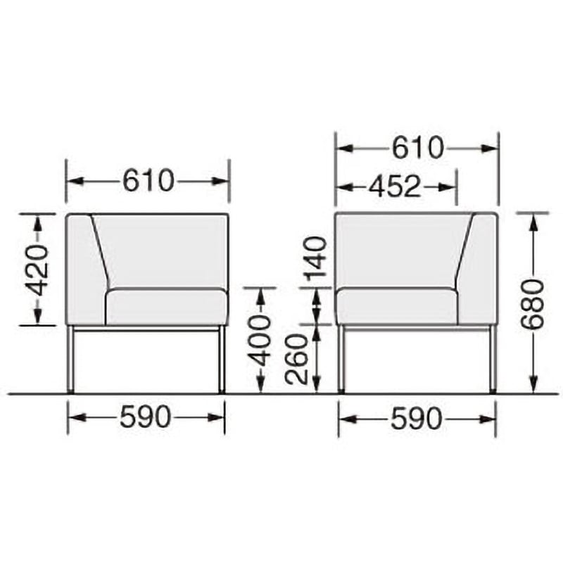 51LC-16CS ロビーチェアー 51LCシリーズ LION (ライオン事務器) アイボリー色 背付・コーナータイプ 高さ680mm幅610mm奥行610mm