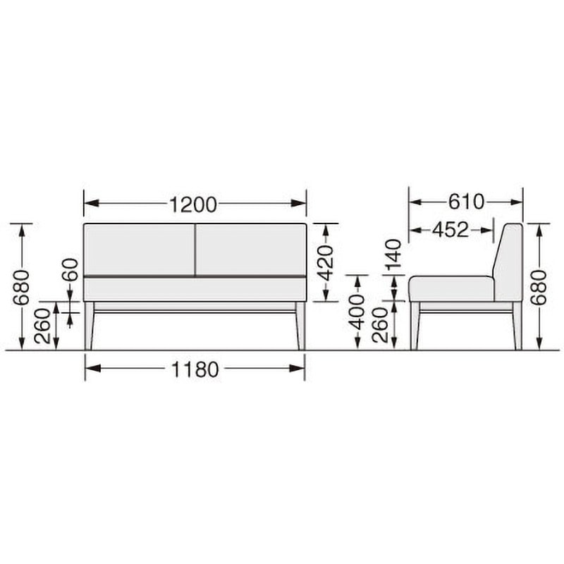 52LC-12S ロビーチェアー 52LCシリーズ LION (ライオン事務器) ライトブルー色 背付・2人掛けタイプ 高さ680mm幅1200mm奥行610mm