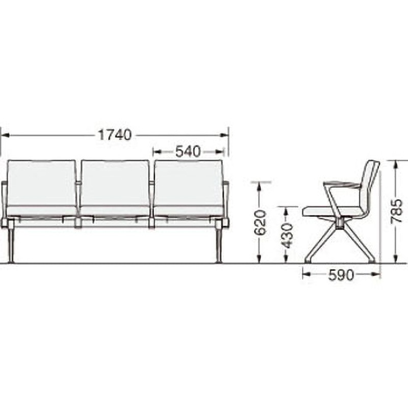 43LC-53F レクタス LION (ライオン事務器) 屋外使用不可 背付・中間肘付 3人 背もたれあり 高さ785mm幅1740mm奥行590mm  43LC-53F 119,900円