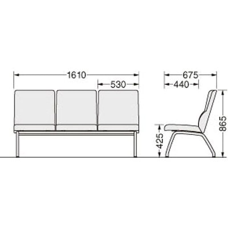 42LC13F ロビーチェアー 42LCシリーズ LION (ライオン事務器) ライトブルー色 3人 背付・肘なし 屋外使用不可 高さ855mm幅1610mm奥行675mm