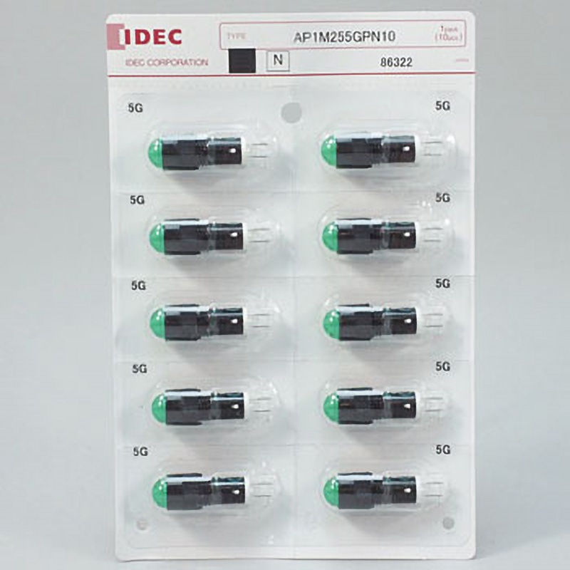 AP1M255GPN10 APシリーズ LED式小形表示灯Φ10(丸突形) IDEC(和泉電気) 取付穴径10.1(+0.2～0)mm 1セット(10個) AP1M255GPN10