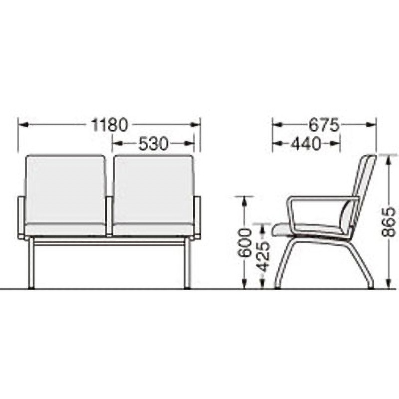 42LC52F ロビーチェアー 42LCシリーズ LION (ライオン事務器) サーモンピンク色 2人 背付・中間肘付 屋外使用不可 高さ855mm幅1180mm奥行675mm