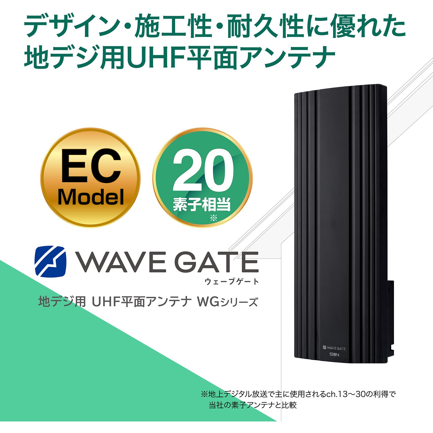 WG20VB-K-EC 20素子UHF平面アンテナ ブースタ内蔵型 垂直偏波用 ブラック色 サン電子 受信チャンネルUHF ch13～52
