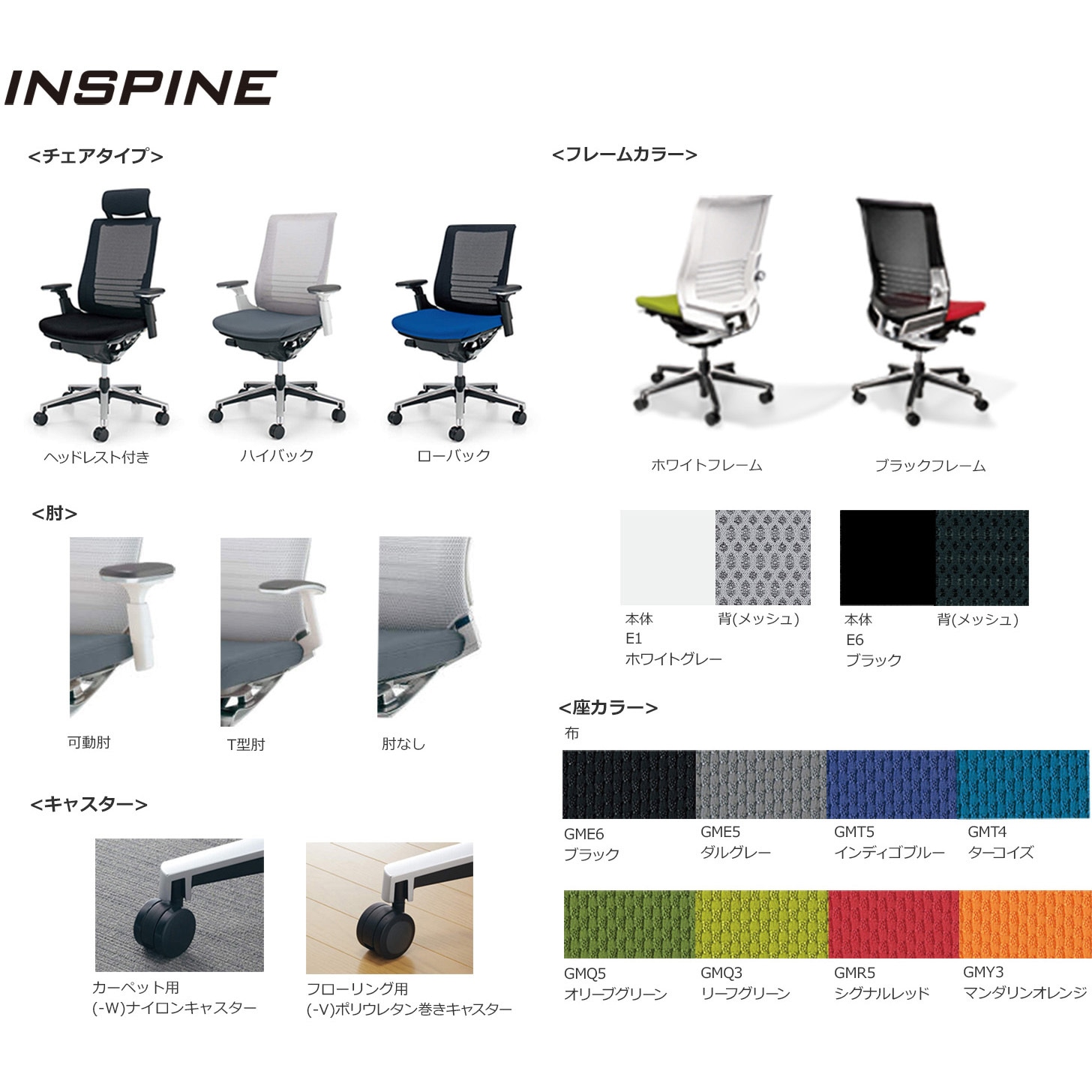 コクヨ品番 CR-GA2503E6GMY3-W オフィスチェア　インスパイン　ハイバックＴ型肘 W680xD605xH985 インスパイン