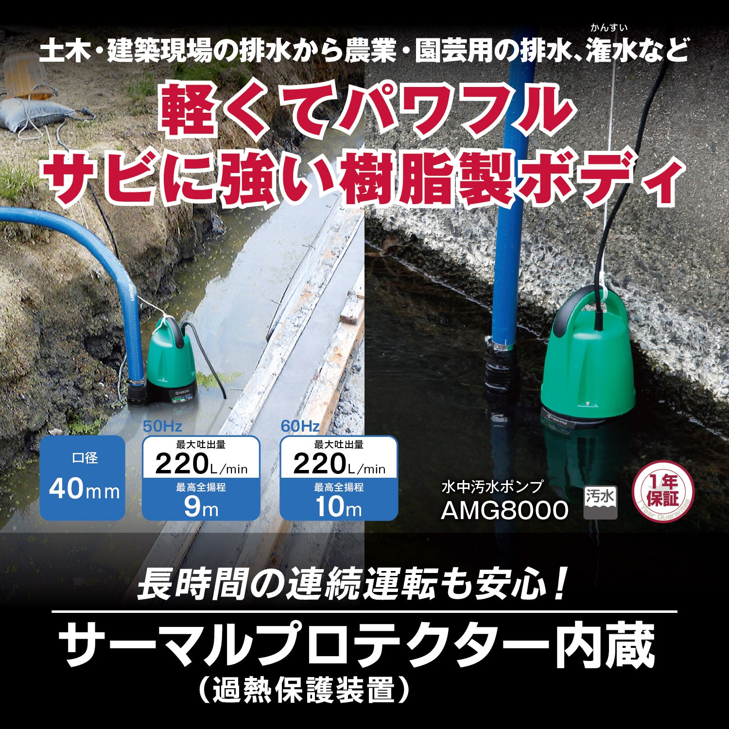 698355A 水中汚水ポンプ AMG8000 京セラインダストリアルツールズ 100V