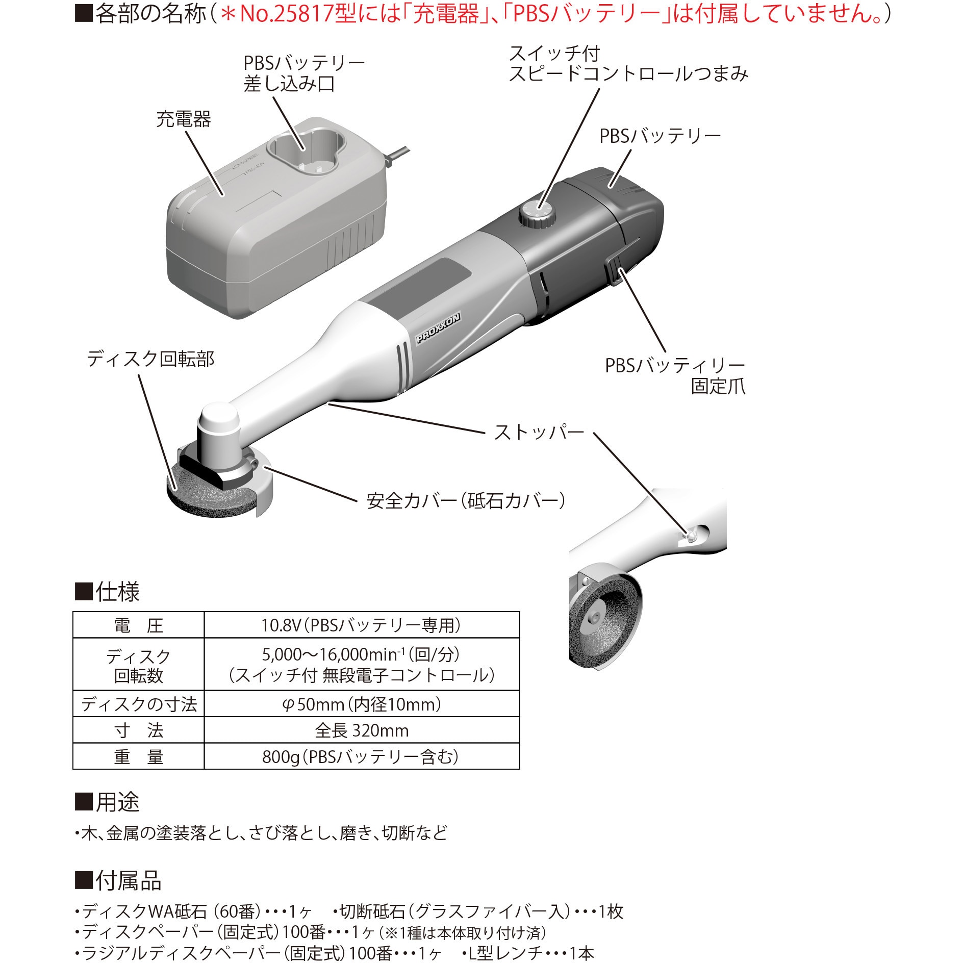 No.25817 マイクロ・ディスクグラインダーLHW 1台 プロクソン(PROXXON) 【通販モノタロウ】