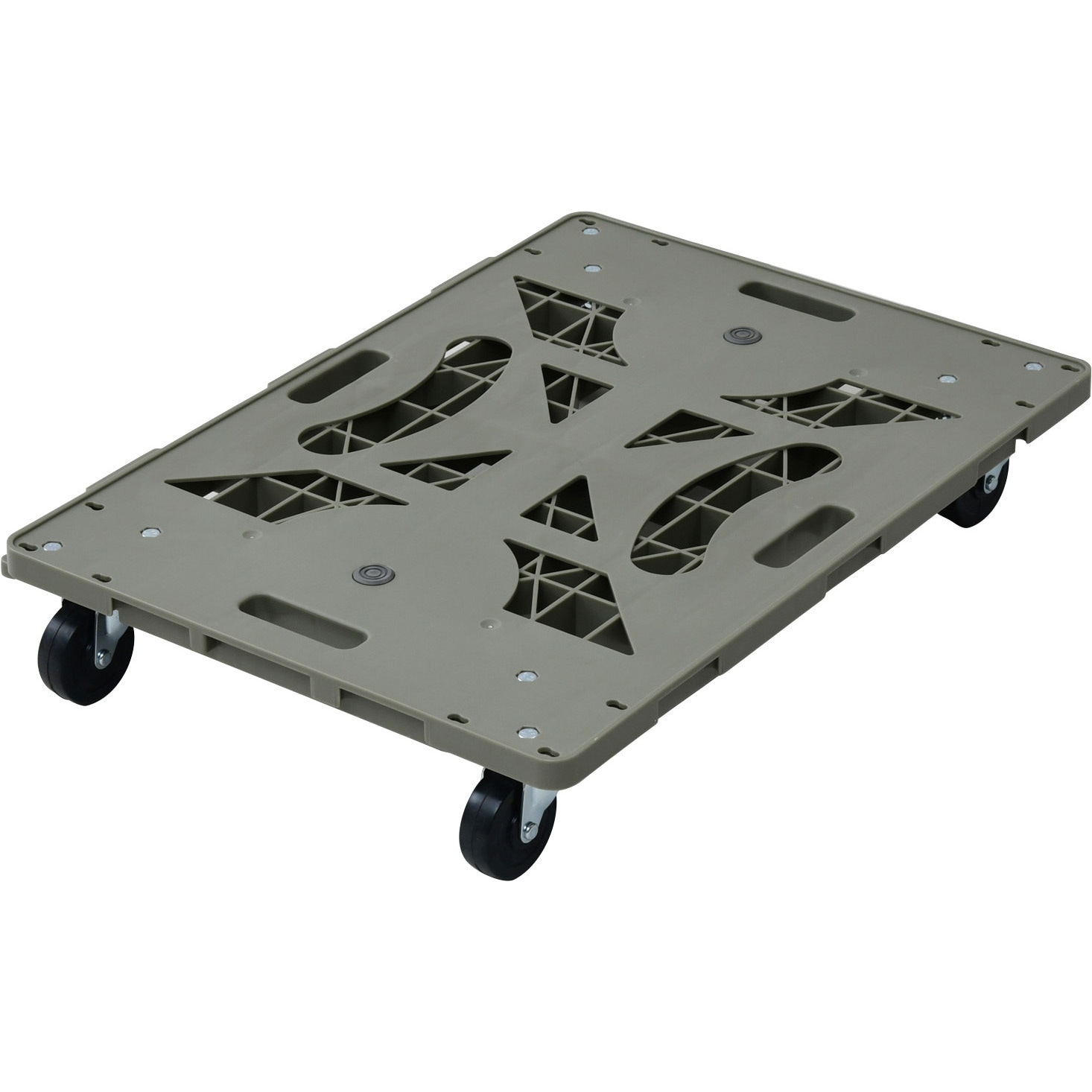 YRB-G75OD*4 連結平台車 パレッティー YAMAZEN(山善) ゴム車輪 自在 樹脂製 取手付き オリーブドラブ色 ブレーキなし 1セット(4台)