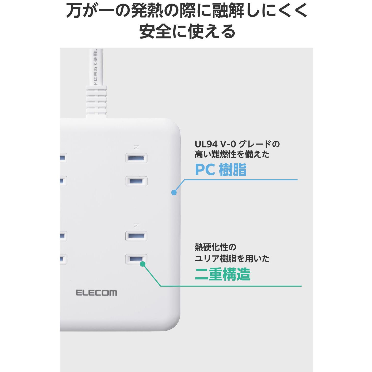 ECT-44-8A2C15BK 電源タップ 延長コード 8個口 USB付 (コンセント×8