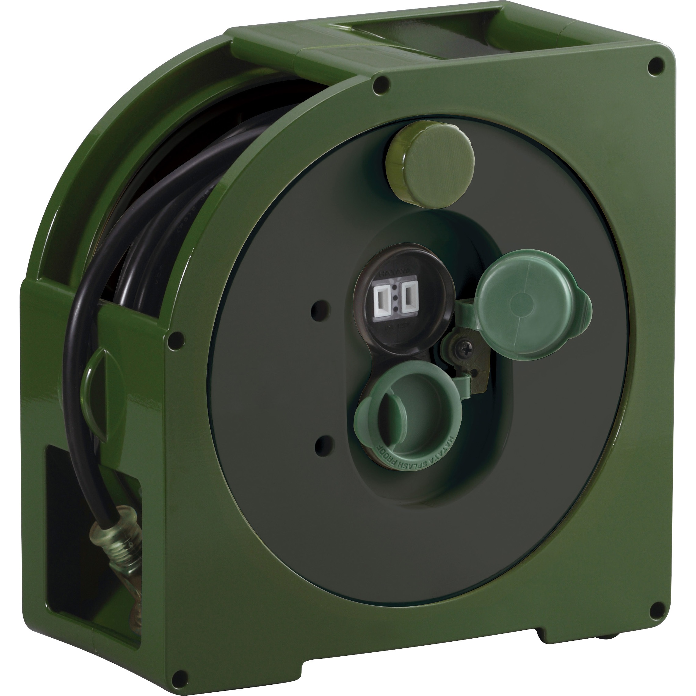 CR-10-OG ホームリール ハタヤリミテッド 手動 オリーブグリーン/グレー色 2口 屋内外兼用 防雨 電線長さ10m  CR-10-OG