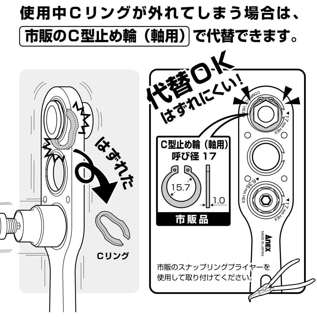 AOA-1713 オフセットアダプター17mm専用ソケット 1個 ANEX 【通販