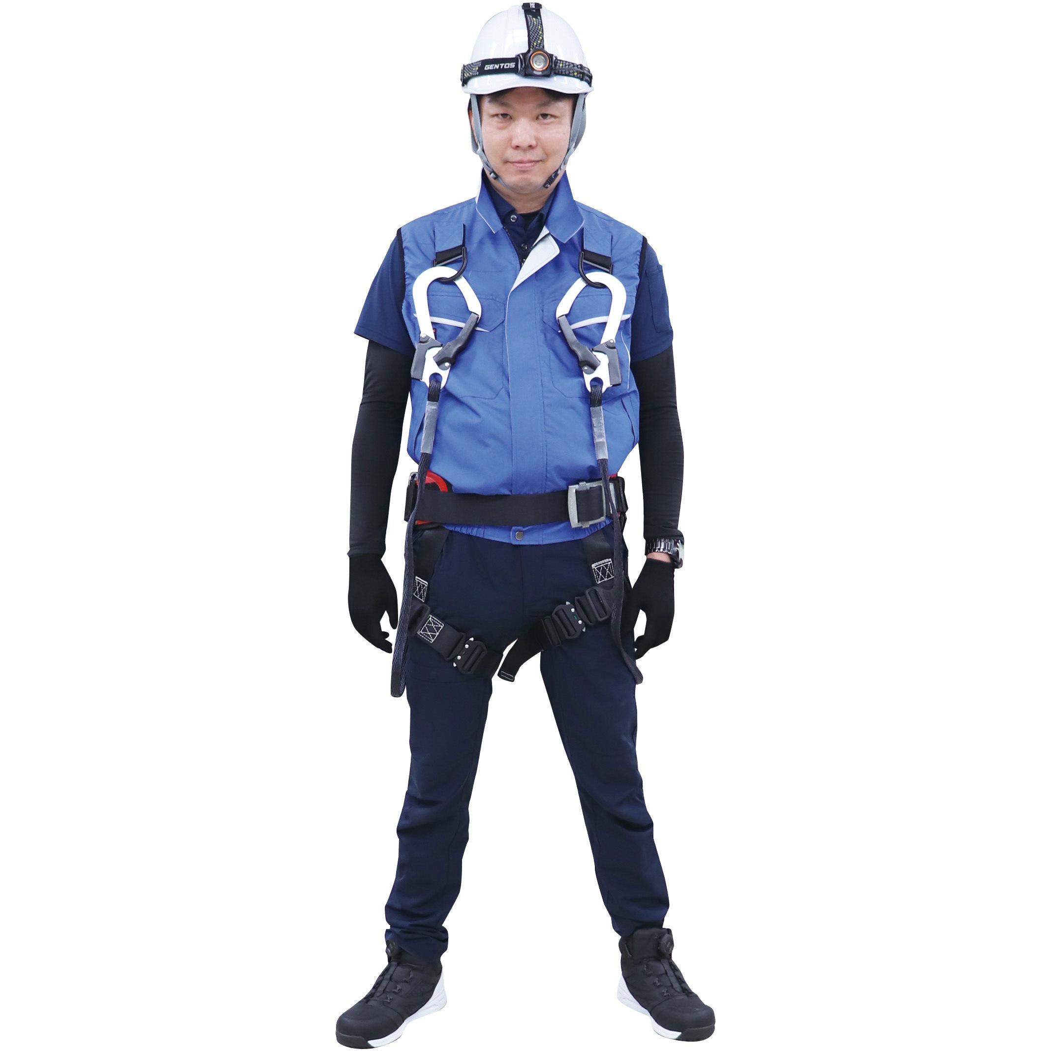 KF90479G-KS034 空調風神服  フルハーネス用ベスト  (プロモデルファン&バッテリーセット 2024) サンエス ブルー色 サイズ5L  KF90479G-KS034