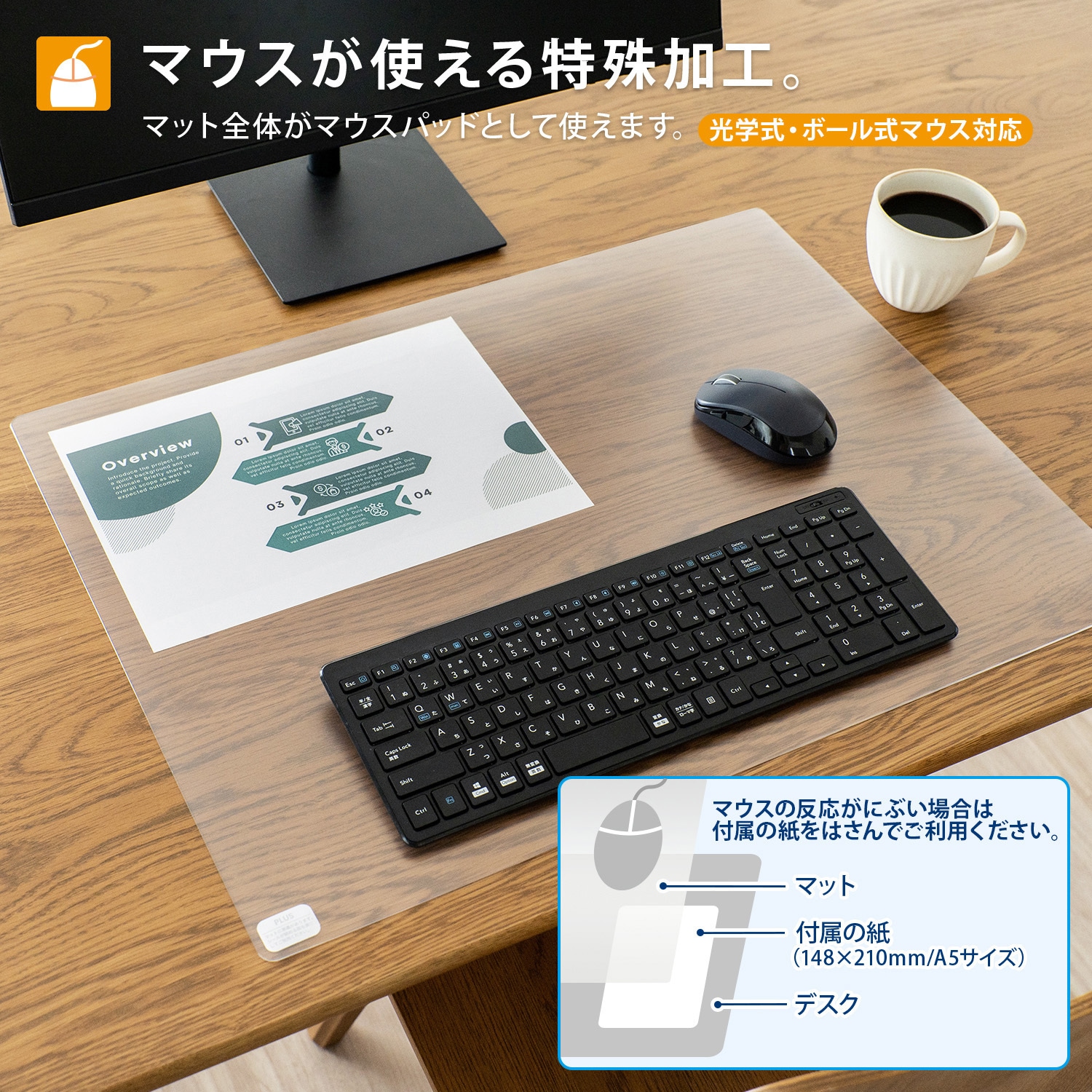 DM-010FS(41046) 斜めカット デスクマット エコノミー 透明 半光沢 