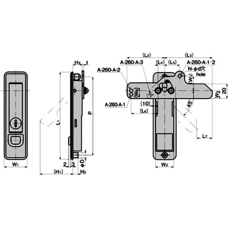 A-260-A-3-1(#0200)新AB止め金付 押ボタン付平面ハンドル 1個 A-260-A-3-1(#0200)新AB止め金付 押ボタン付平面ハンドル 1個