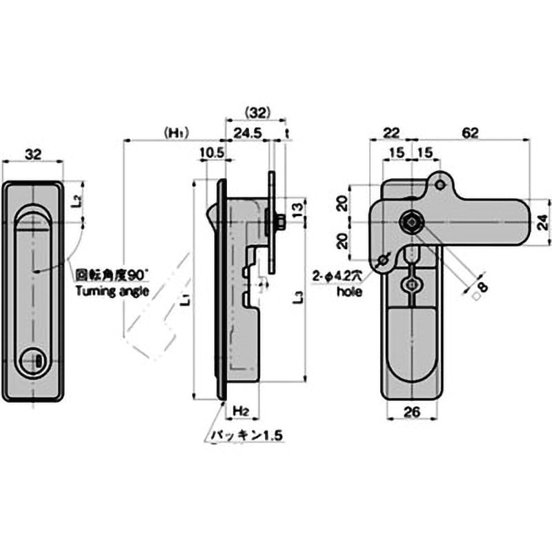 A-485-3-1(#0200) 防水フラットハンドル TAKIGEN(タキゲン) 鍵#0200