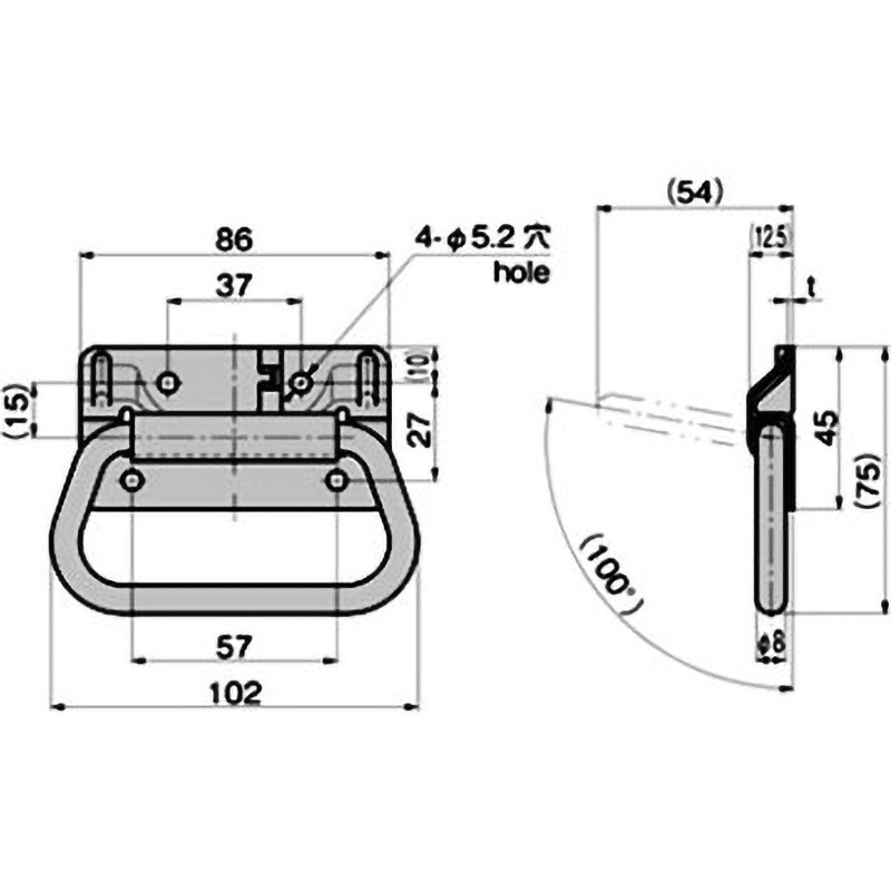 A-1175-3 ステンレス スプリング付トランク取手 1個 TAKIGEN