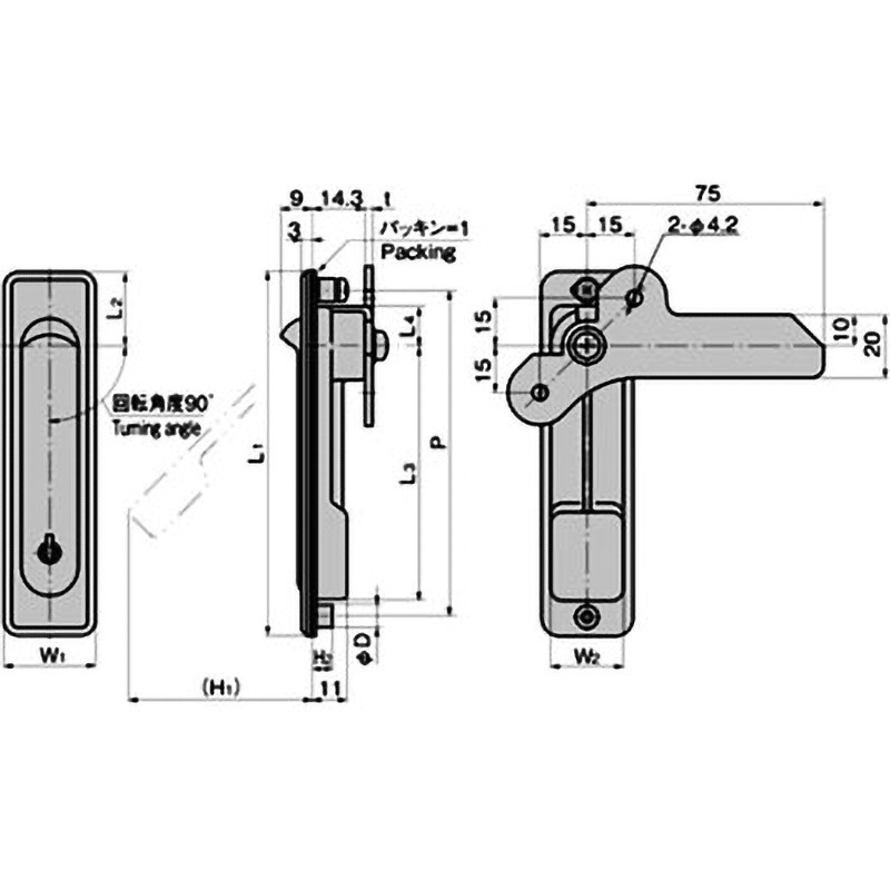A-1475-A-1(#0200) ステンレス 平面スイングハンドル TAKIGEN(タキゲン