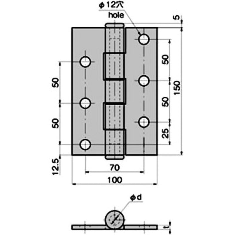 B-801-11 穴あき 建機用重量蝶番(L150×W100×t5) 1個 TAKIGEN(タキゲン