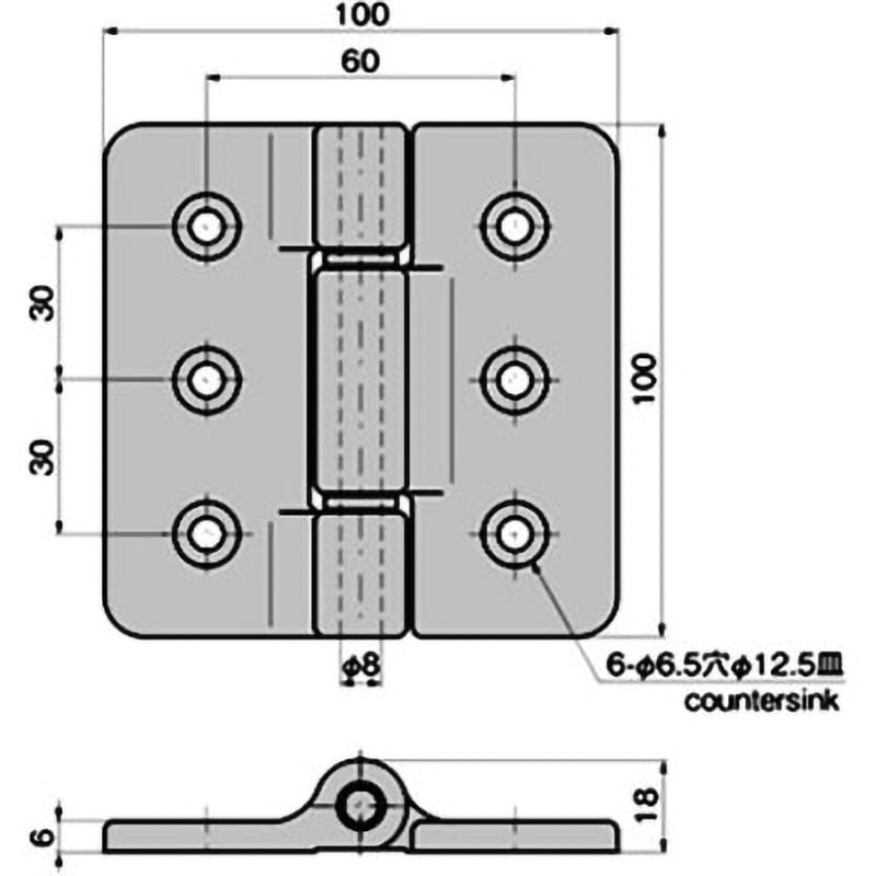 B-1064-1-CR ステンレス 低発塵仕様重量用平型蝶番 1個 TAKIGEN