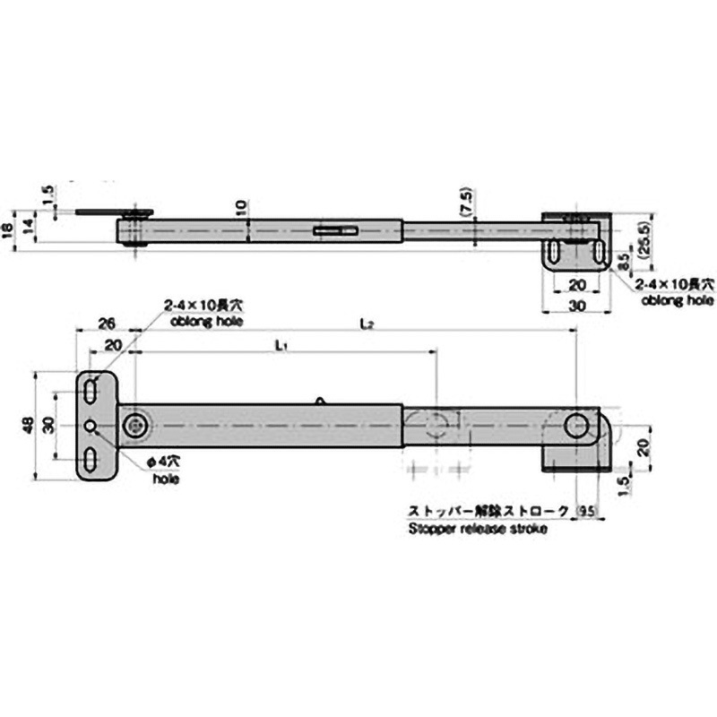 B-1223-11-L ステンレスワンタッチステー(収縮L1=170) TAKIGEN