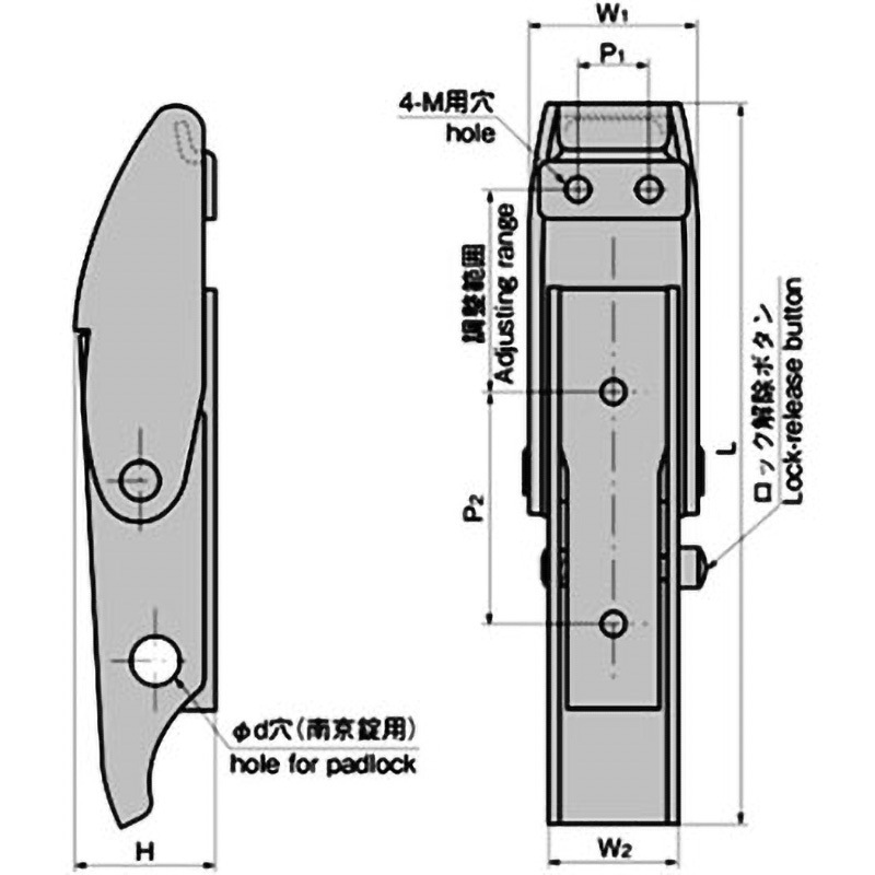 C-1321-2 ステンレス 鍵穴付サイドロックファスナー 1個 TAKIGEN