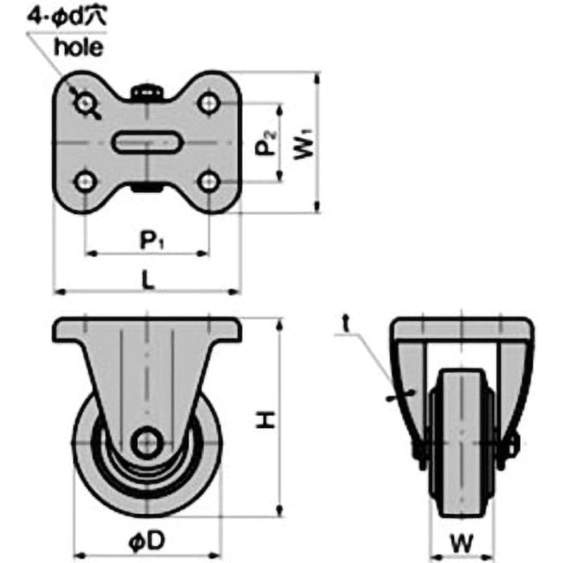 K-500-200 プレス大型固定キャスター(ゴム車) 1個 TAKIGEN(タキゲン) 【通販モノタロウ】