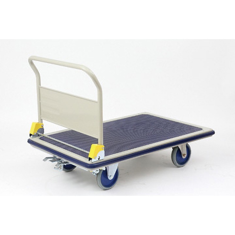 NHT-501+FB 特大ハンドル折り畳み式スチール台車(フットブレーキ付) 金沢車輌 荷重500kg ブレーキあり ゴム車輪 荷台寸法1240×790mm