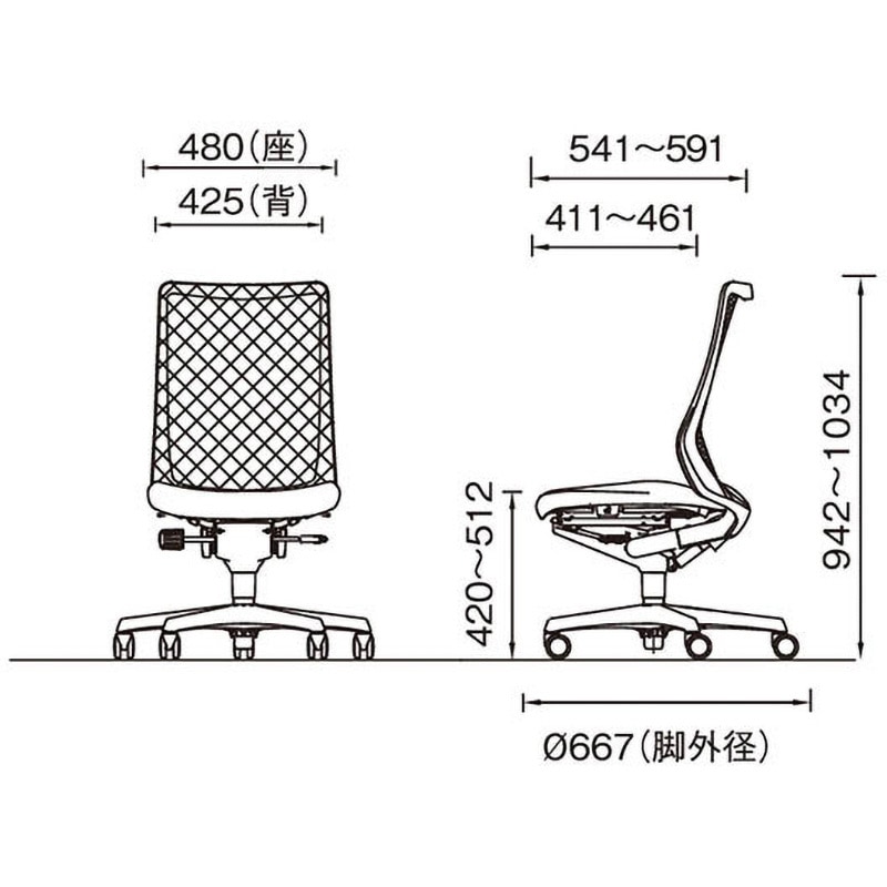 CB35ZR FKA1 フルーエント 肘なし 背メッシュ ハイバック ブラック
