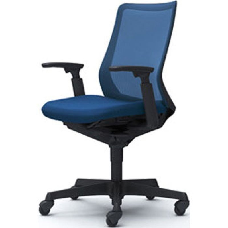 フルーエント 可動肘 背メッシュ ローバック ブラックボディ オンライン限定商品 ゴムキャスター 色 張地 ミディアムブルー ハンガー無 ランバー無