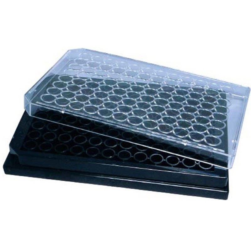 215006 テストプレート 96well 平底 P.S製 フタ付 クリアボトム ブラック(cellculture用) 215006シリーズ 1セット(4個×100枚) Porvair 【通販モノタロウ】