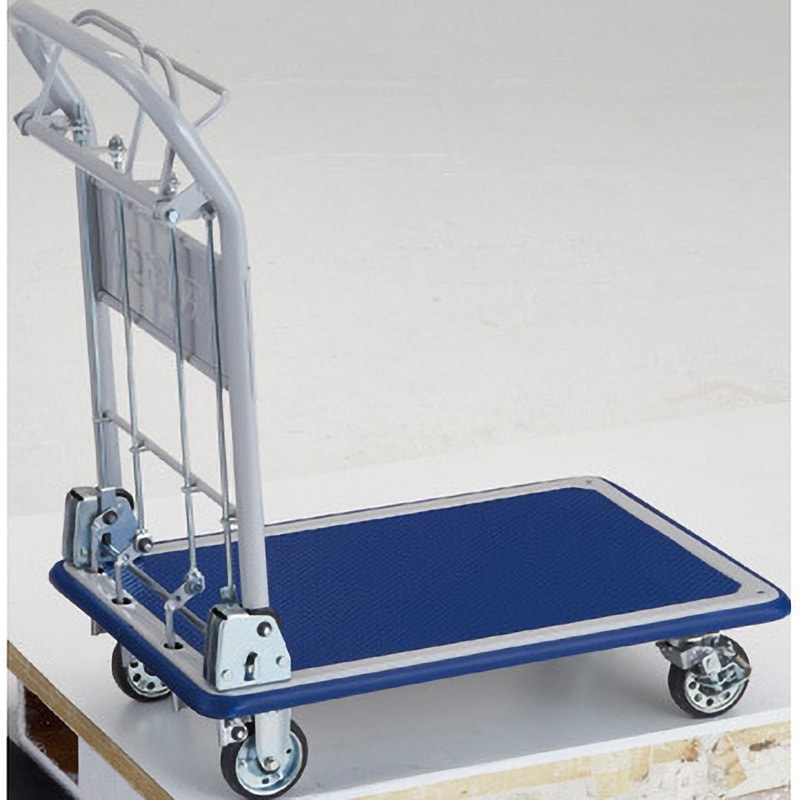 101NJKHB4S プレス製運搬車ドンキーカート(ハンド式 ピン式4輪ストッパー付・制動ブレーキ付) TRUSCO スチール製 下り坂用 ゴム車輪 荷台寸法740×480mm  101NJKHB4S