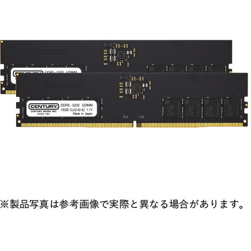 CB16GX2-D5U5200H DT用 PC5-DDR5 288p UDIMM 1.1v CENTURY MICROY MICRO(センチュリーマイクロ) メモリーモジュール規格PC5-41600 32GB   CB16GX2-D5U5200H