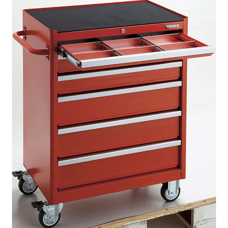 TRC-123SR ローラーキャビネット TRUSCO 積載荷重420kg 引出しあり 6段 レッド色 高さ950mm間口690mm奥行460mm  TRC-123SR