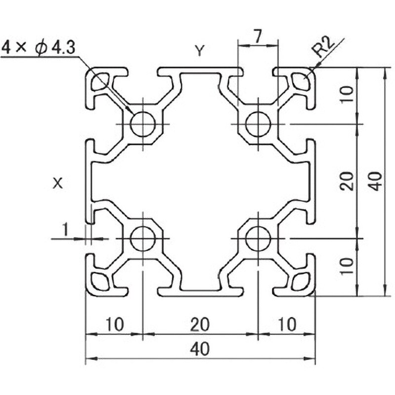F244-100 アルミフレーム System20 青木精密工業 長さ100mm