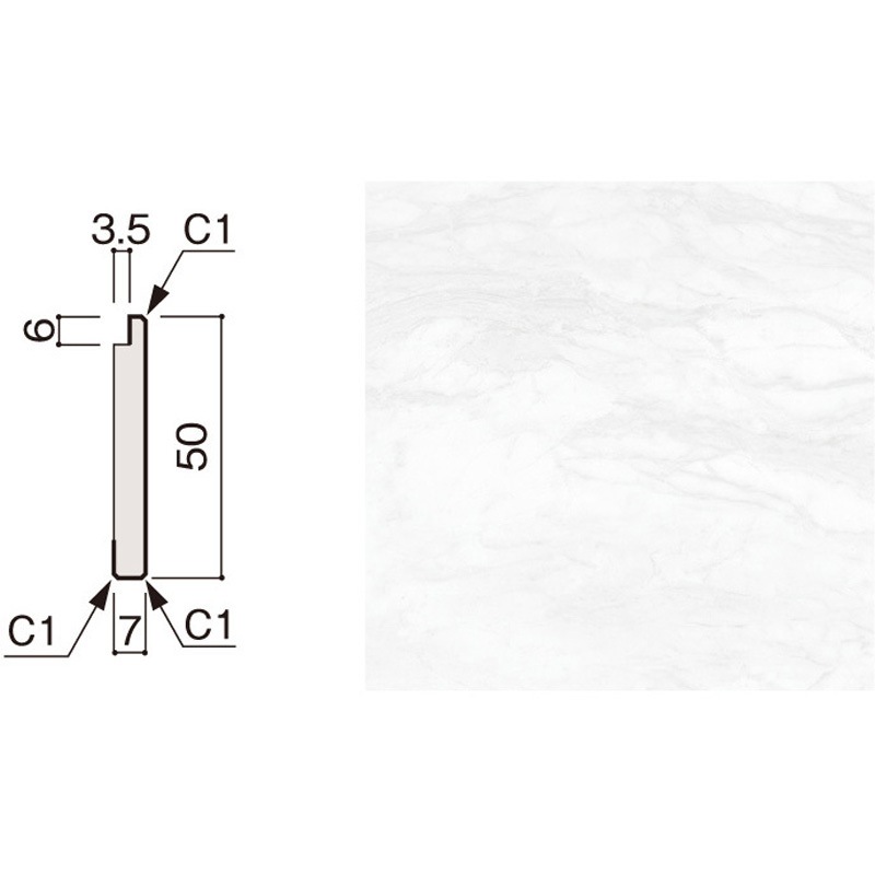 WF43-B813-92 グラビオLB石目・抽象柄納め部材巾木3mm 大建工業 基材MDF 幅50mm長さ4000mm厚さ7mm 1箱(2本) WF43-B813-92