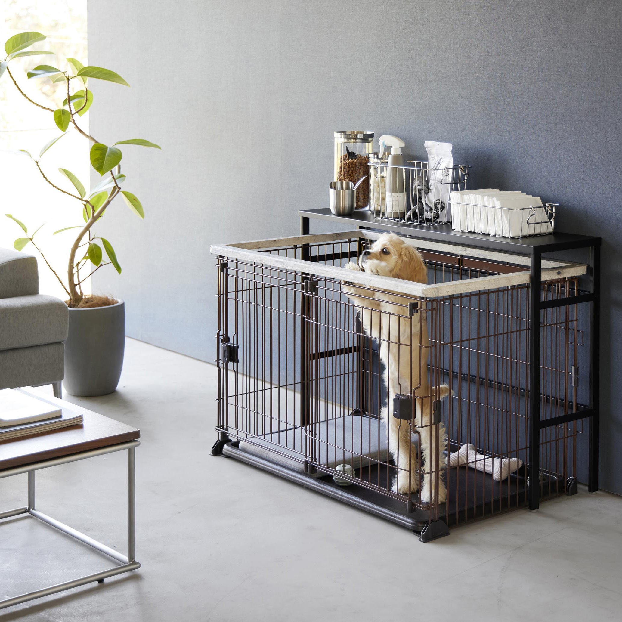 4087 伸縮ペットケージ上ラック タワー ブラック 山崎実業 スチール