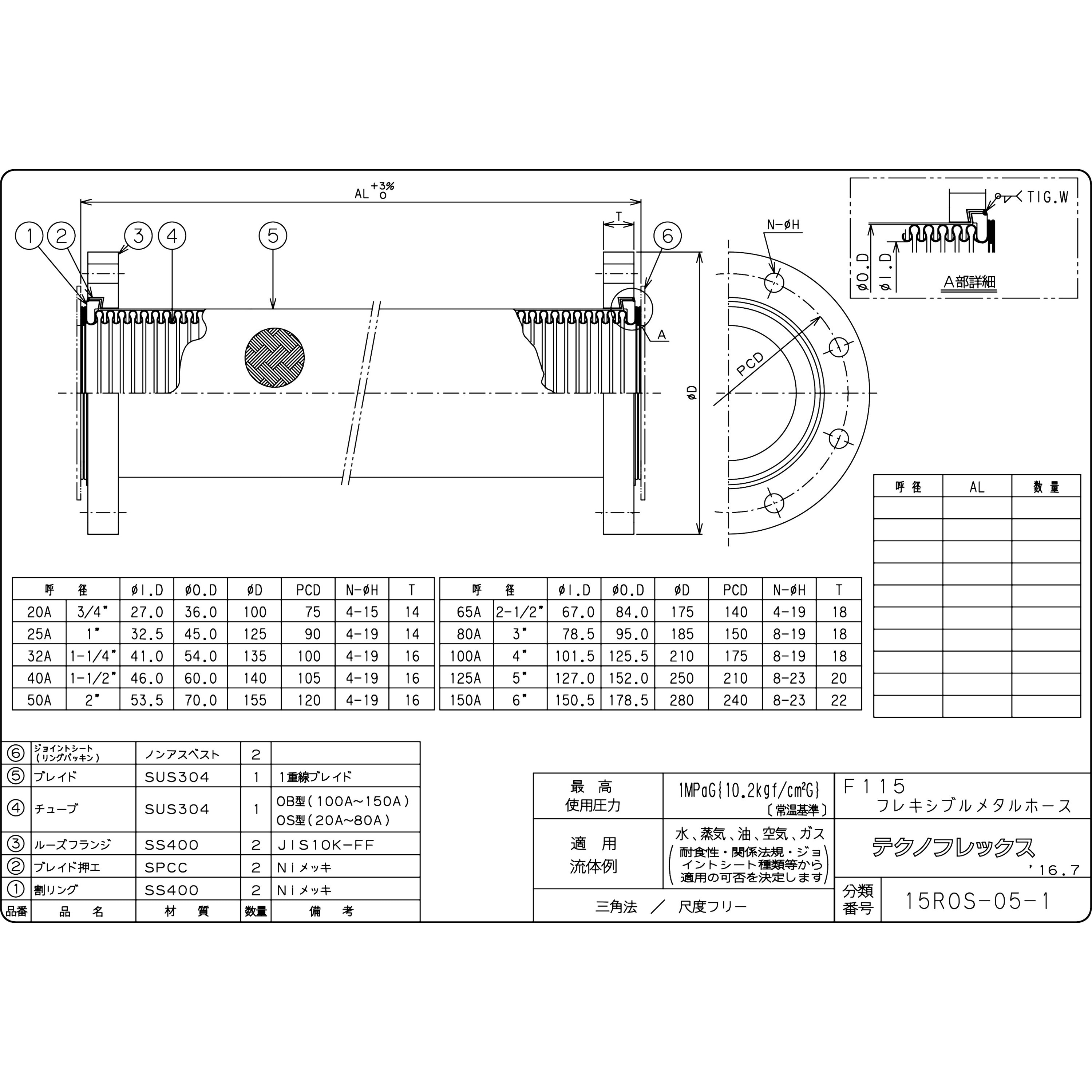 送料込 NFK 標準フランジ式フレキシブルホース カラー式 フランジ10K SS400 接液部SUS304 80A×500L NK-3100 10K- SS400-80A-500L