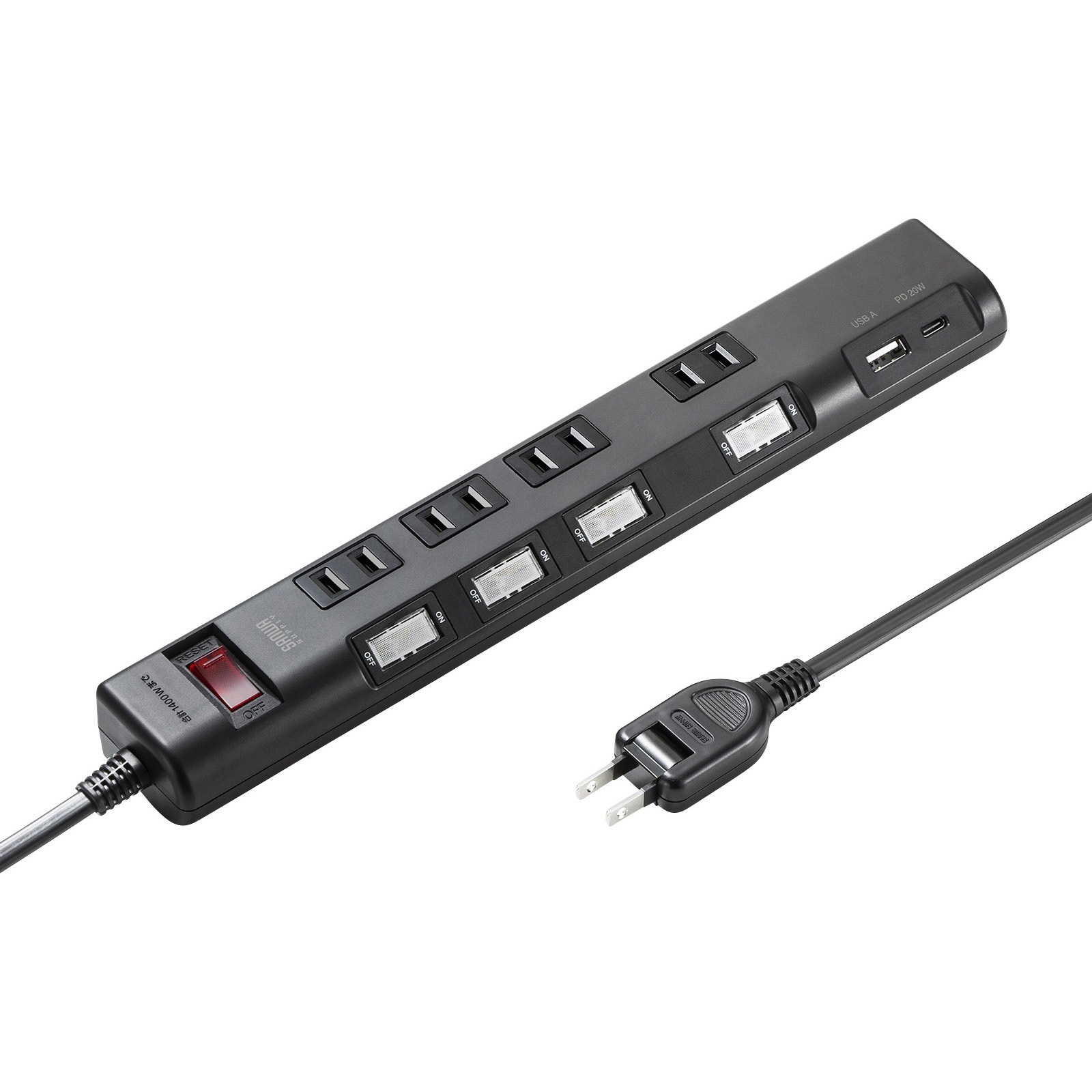 TAP-B107UC-3BK 電源タップ_節電エコ サンワサプライ 2P シャッターあり スイング ブラック色 電源コード3m   TAP-B107UC-3BK 4,980円
