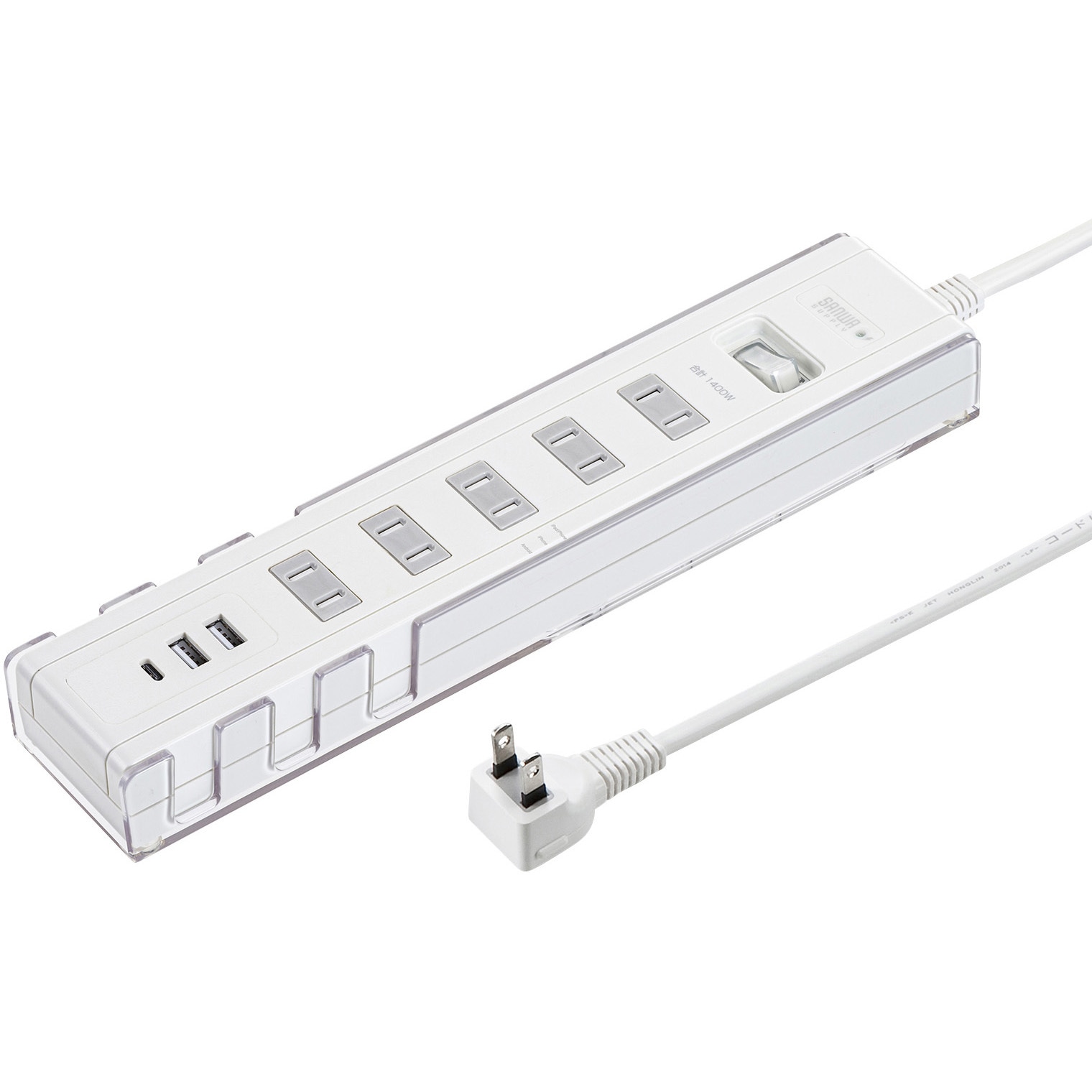 TAP-B47UC-3W 電源タップ_スマホスタンド付き サンワサプライ 2P 一括集中スイッチ L型 ホワイト色 電源コード3m   TAP-B47UC-3W