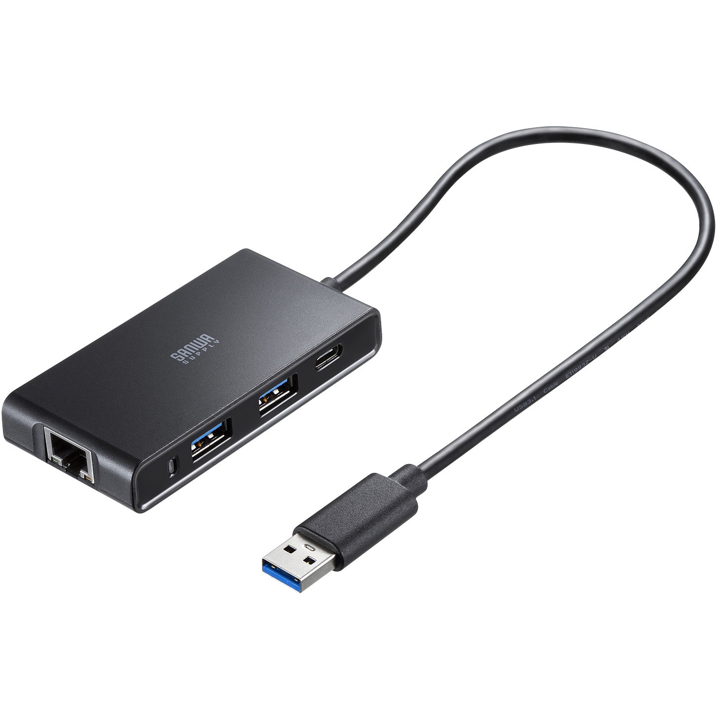 USB-3HLS8BK USBハブ_USB 10Gbps2.5GLANアダプタ付き サンワサプライ 3ポート ケーブル長1.8m