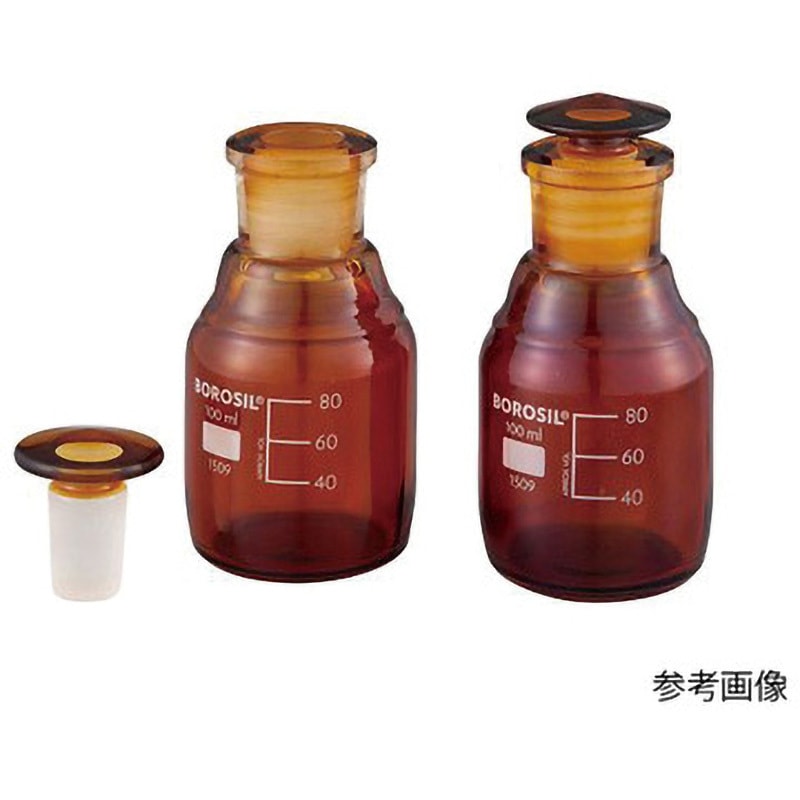 1509016 栓付褐色試薬瓶 目盛付き アズワン 共栓 硼珪酸ガラス 100mL