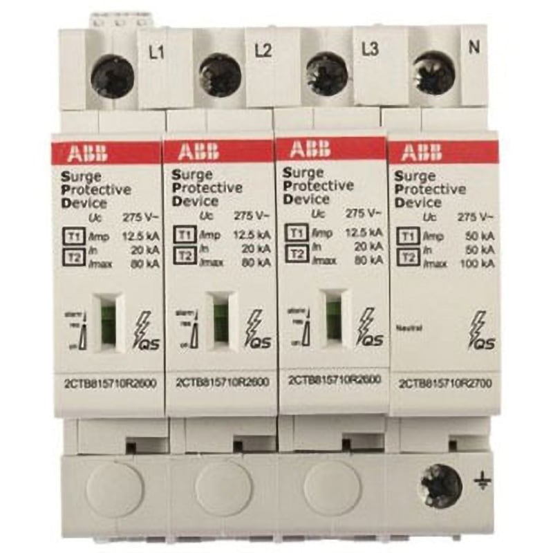 2CTB815710R0700 OVR T1-T2 3N 12.5-275s P TS QS サージ防止装置 275 V 80kA DINレール 1個 ABB 【通販モノタロウ】