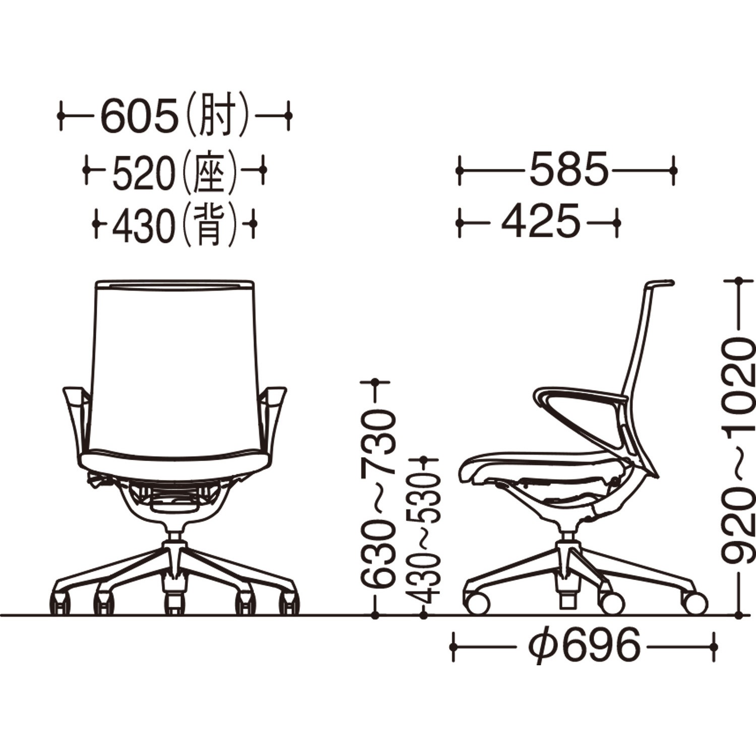 CA86ZS PC18 モード ミドルバック アルミ肘 ブラックボディ 5本脚 アルミフレーム 革張り オカムラ(岡村製作所) キャスターあり 高さ920mm幅605mm奥行585mm  CA86ZS PC18