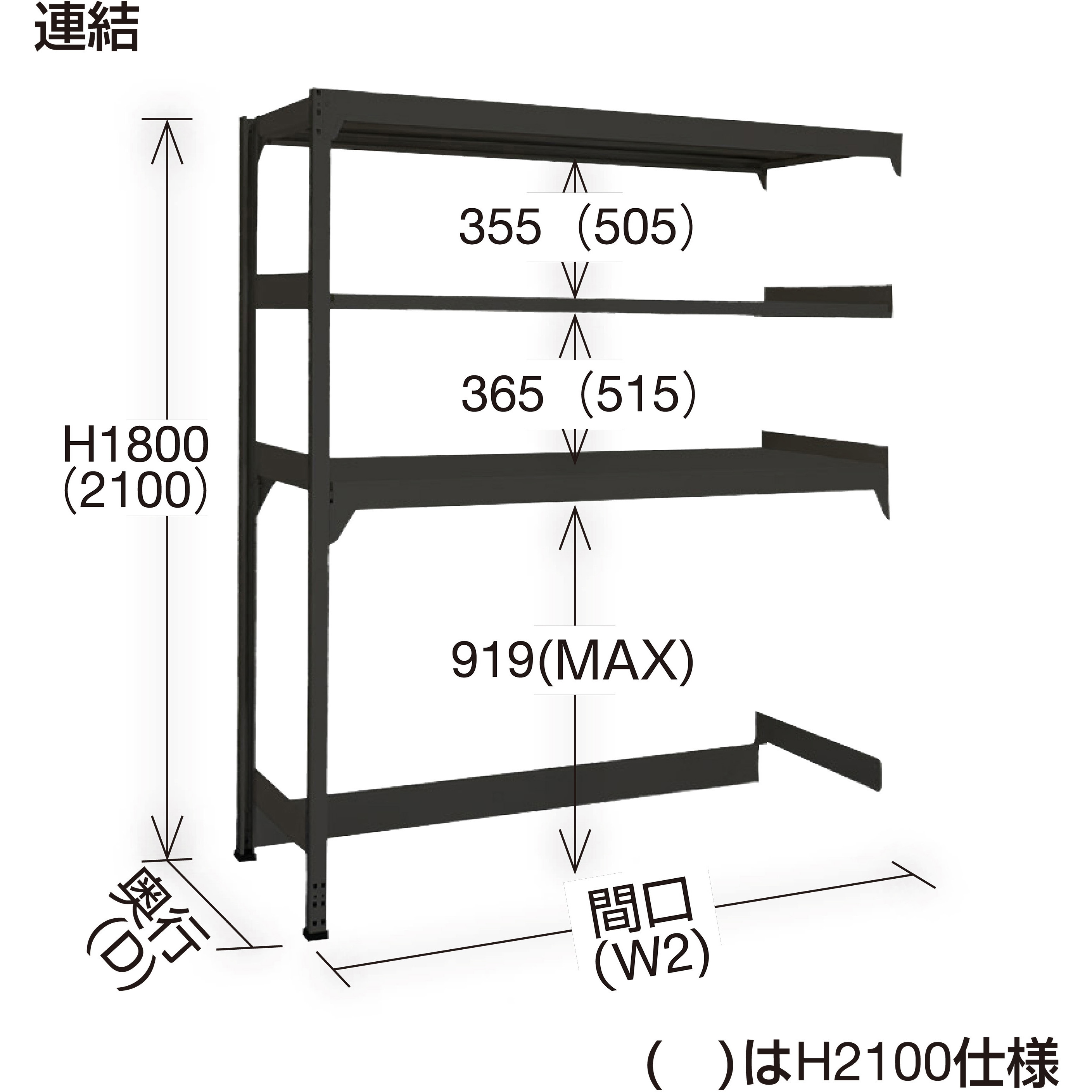 RLK-BF1143R ボトムフリーラック 下段解放棚(150kg/連結/3段/ブラック