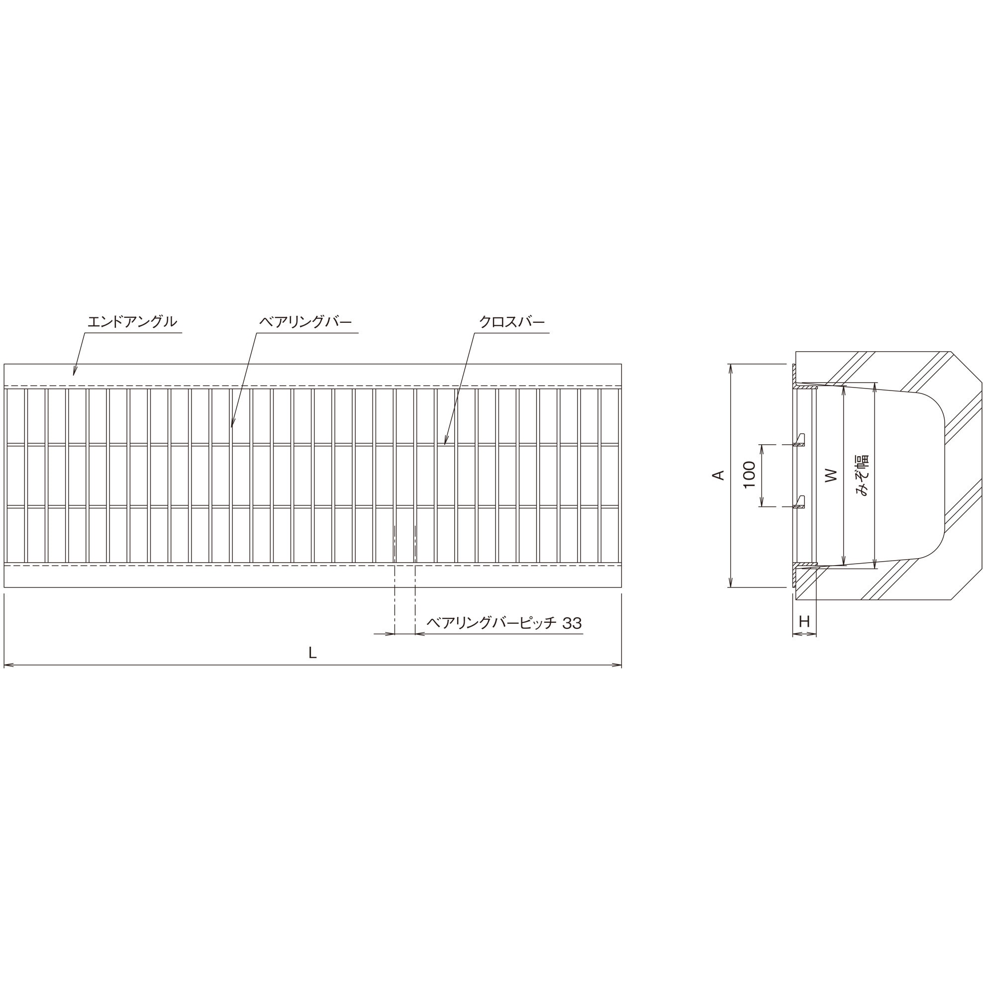 SUC 25-10 鋼板製グレーチング U字溝用組構式みぞぶた プレーンタイプ