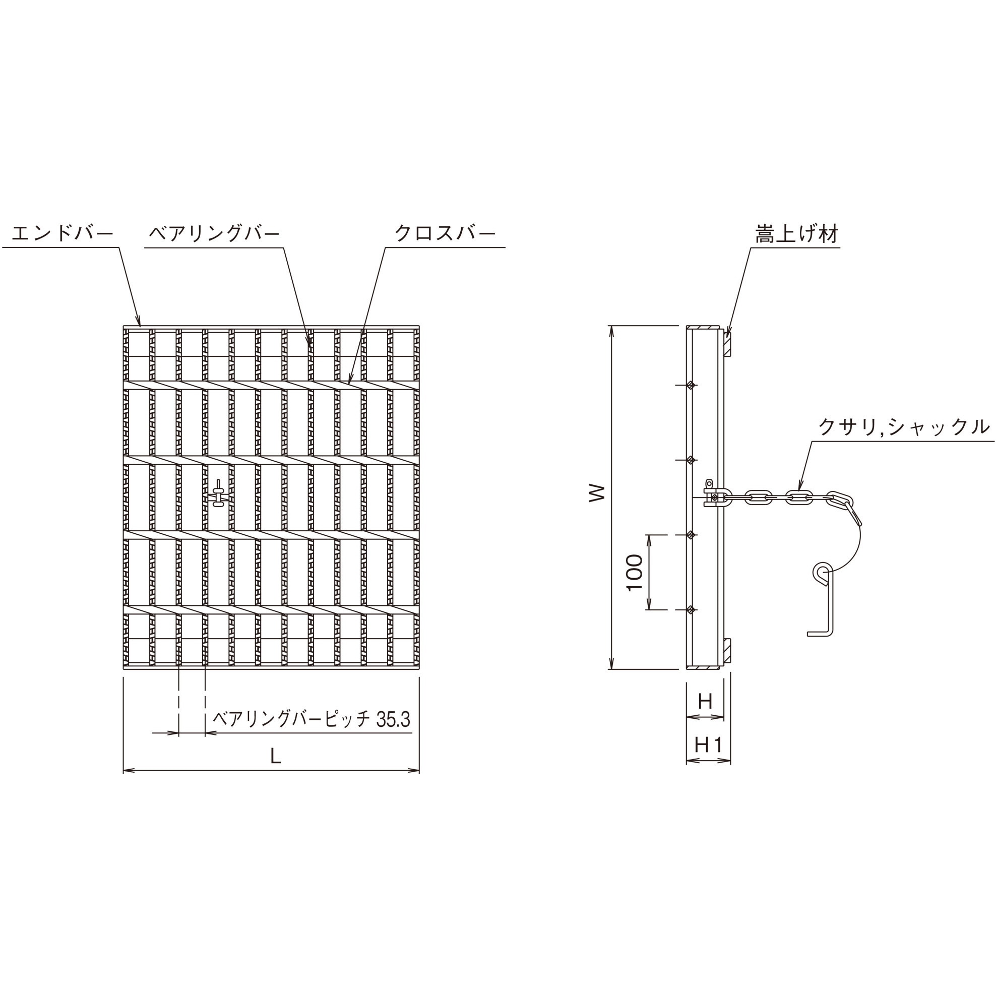 PM-V 49-49 鋼板製グレーチング 街きょう用集水ますぶた ノンスリップタイプ PM-V(スベリ止) ニムラ 普通目ピッチ 荷重T-25