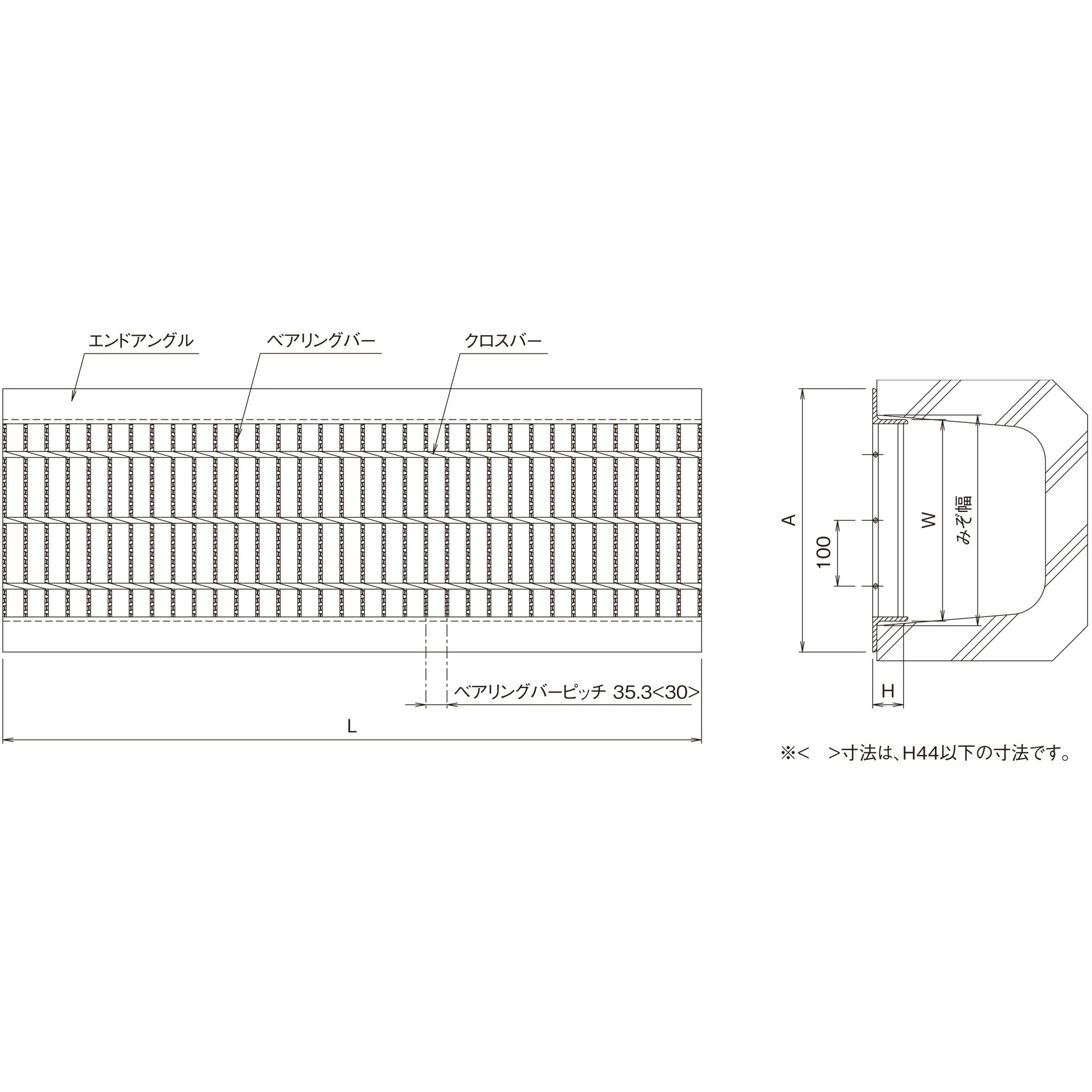 PUC-V 75-60 鋼板製グレーチング U字溝用みぞぶた 普通目 ノンスリップ